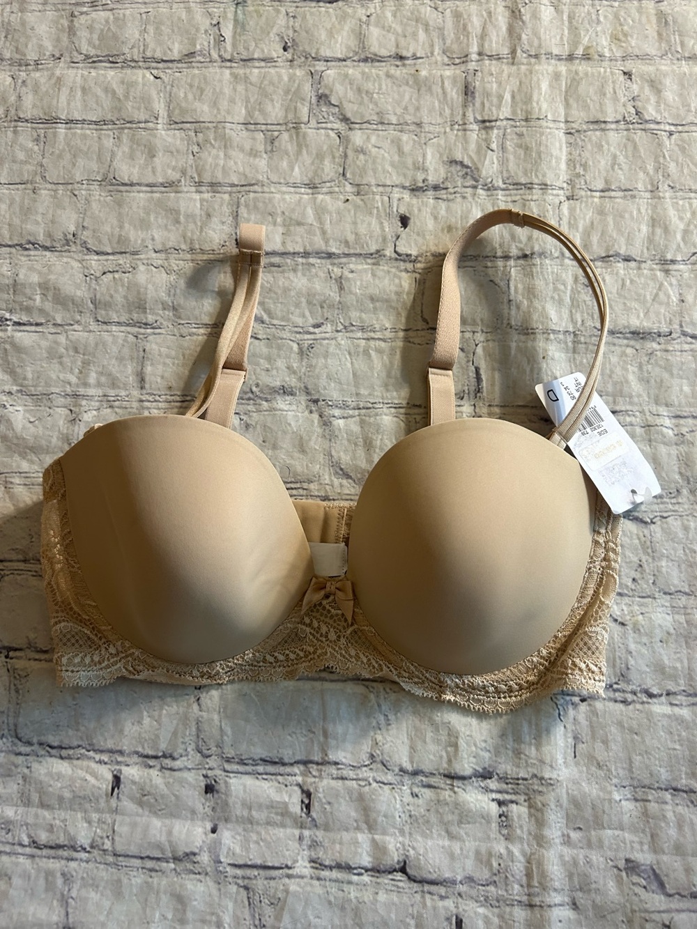 SIMONE PERELE BRA UNDERWIRE ADJUSTABLE STRAP LACE TAN NEUTRAL COLOR SIZE 34D